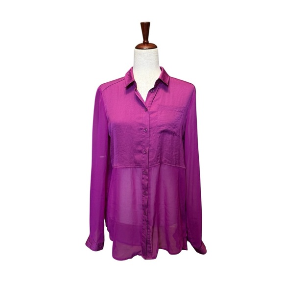 Free People Magenta Best of Both Worlds Button-Down 1/2 Sheer Shirt Size S #1664 - Picture 2 of 8